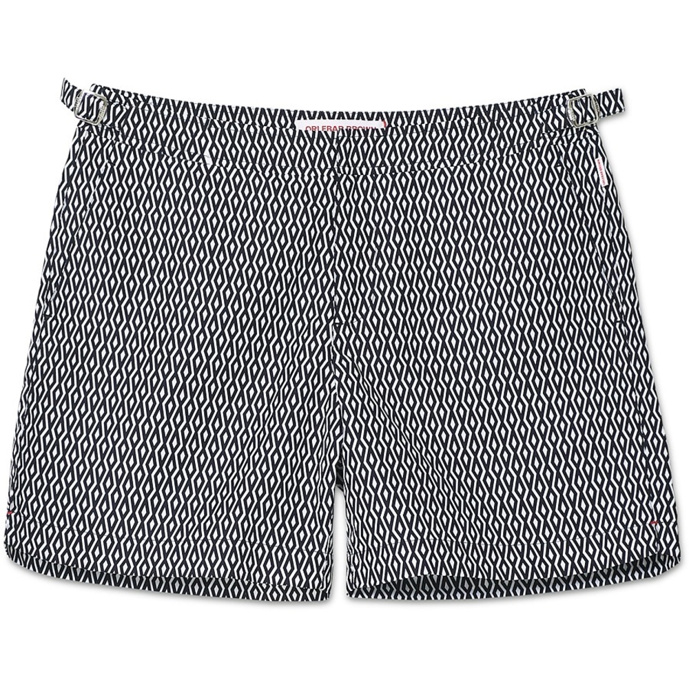 Orlebar Brown Bulldog Night Iris White Alado Geometric Mid-Length Swim Shorts.
